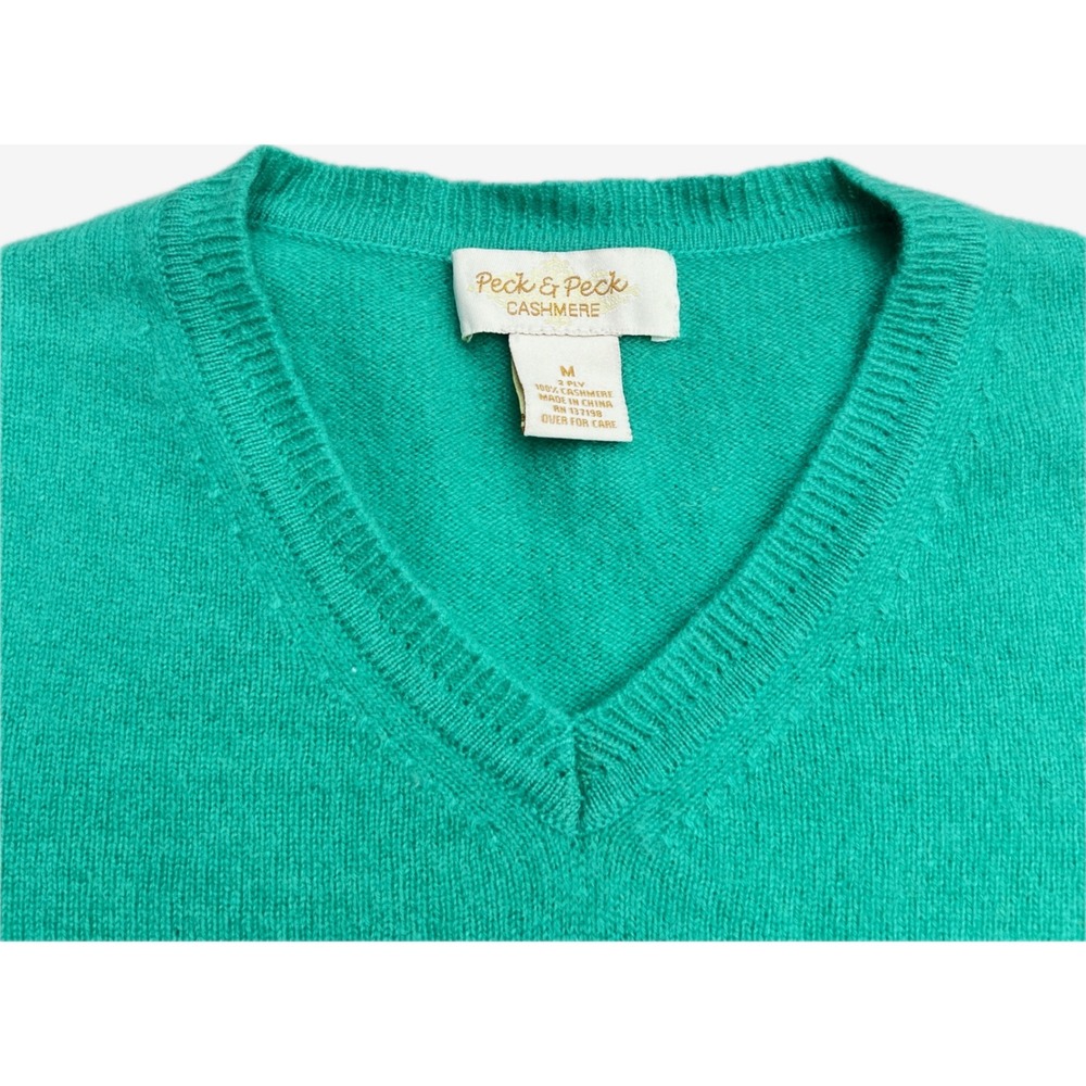 Peck & Peck Women's Green 100% Cashmere V-Neck Sweater Size M 2-Ply Knit - Picture 3 of 8